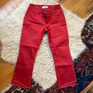 Stretchy CAbi High-Low Crop Jeans in Nantucket Red